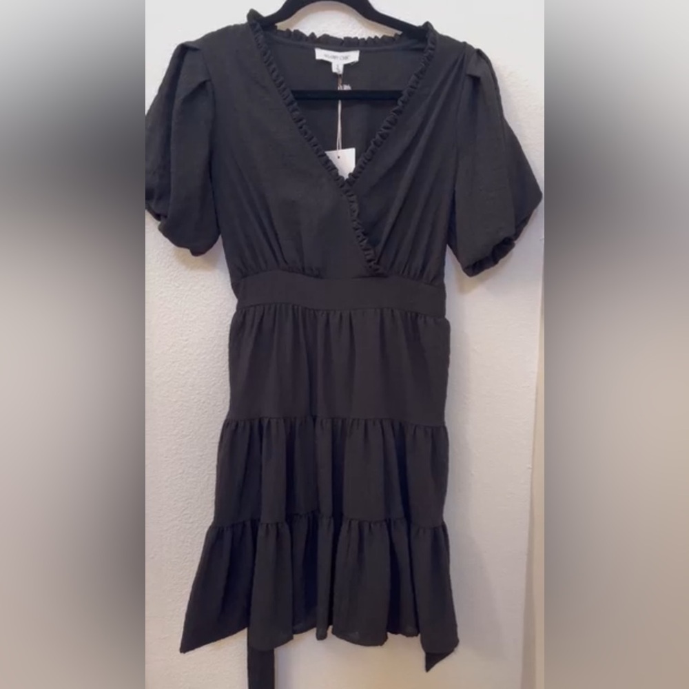 Shabby Chic Black Puff Sleeve Ruffle Dress Size Small